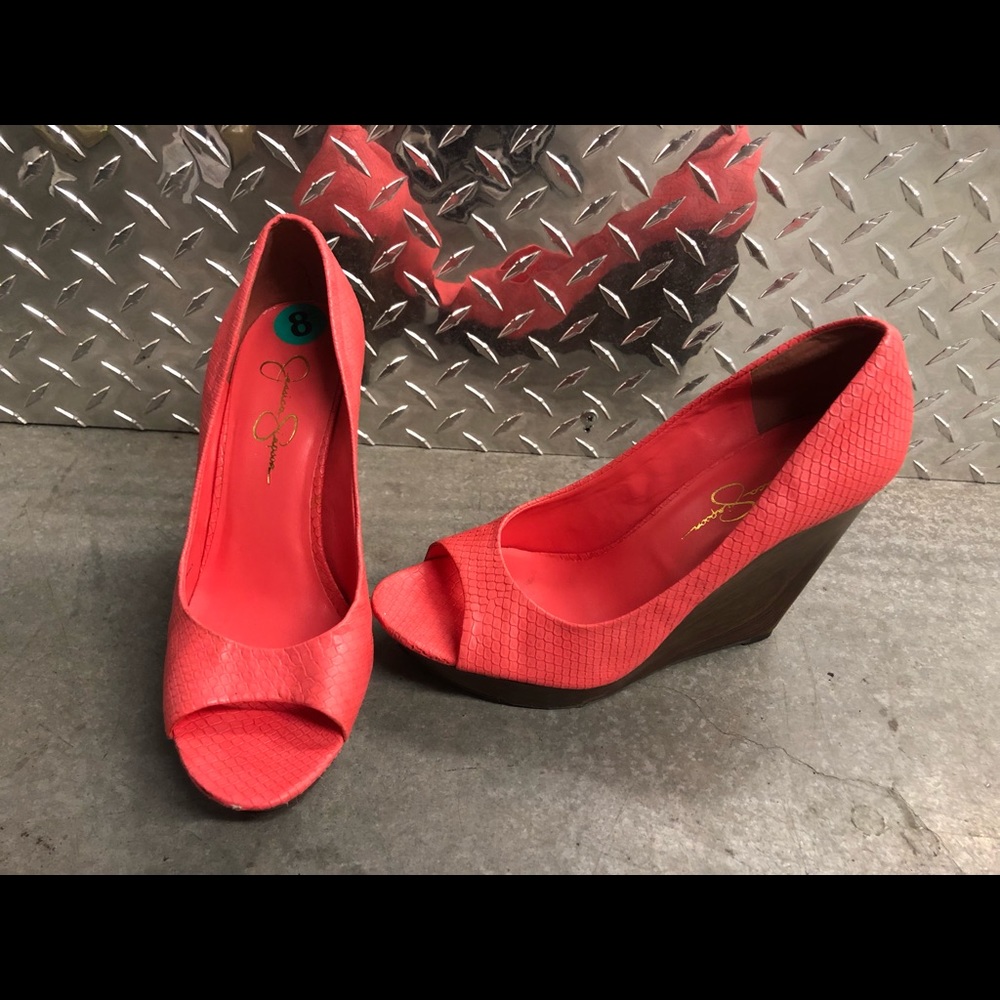 Jessica Simpson coral wedge heels